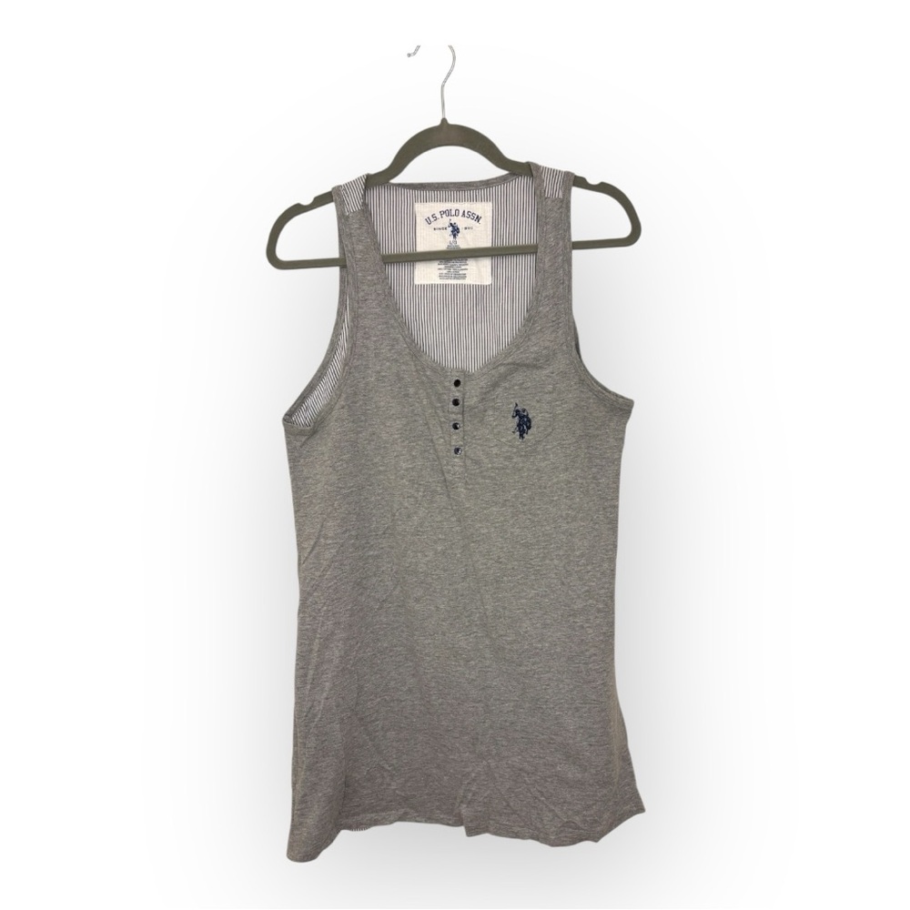 U.S. Polo Assn Gray Blue Striped Cotton Nightgown Sleep Shirt Lounge Dress Large